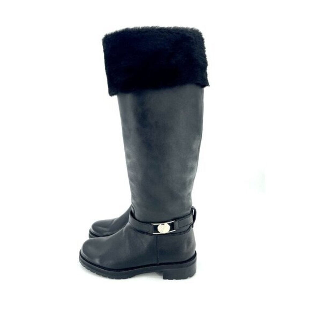 Versace Collection Tall Boots Black Leather Fur Shearling SZ 36 EU New